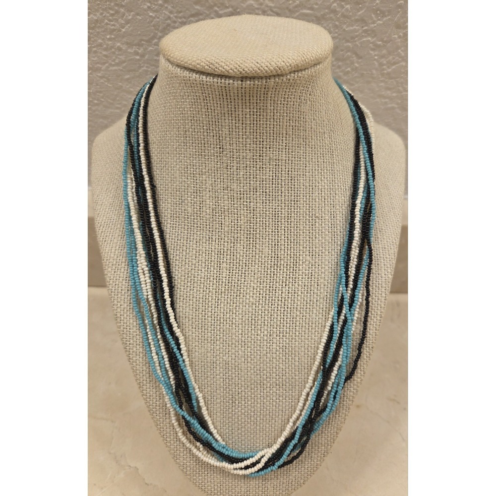 Vintage 9 Strand Native‎ American Necklace Sterling Silver Screw Back 21.5"